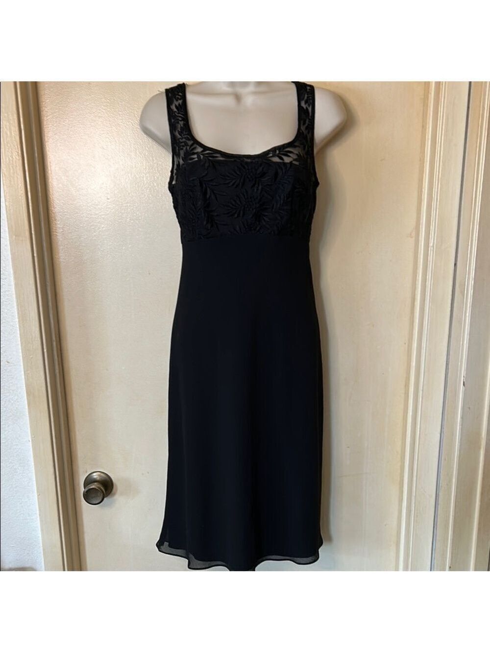 Patra Black Sleeveless Formal with embroidered illusion neck size 8